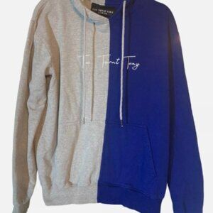Too Turnt Tony Split Color Hoodie Sweatshirt Blue Gray Too Turnt Tea Rare Men L